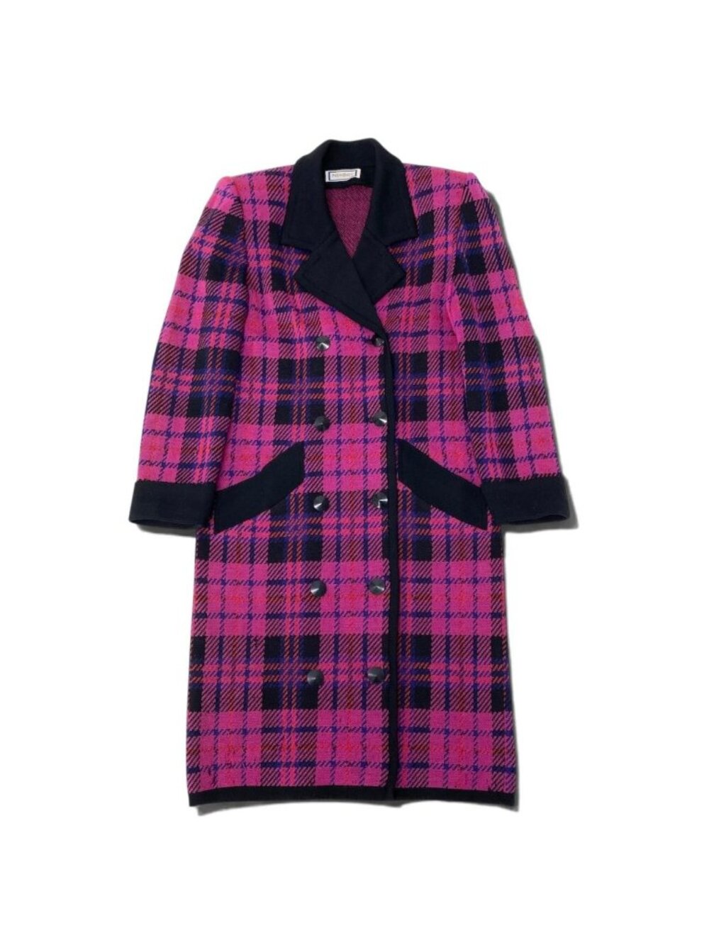 Saint Laurent Double Breasted Chesterfield Knit Coat Plaid Multicolor Wool - Picture 2 of 12
